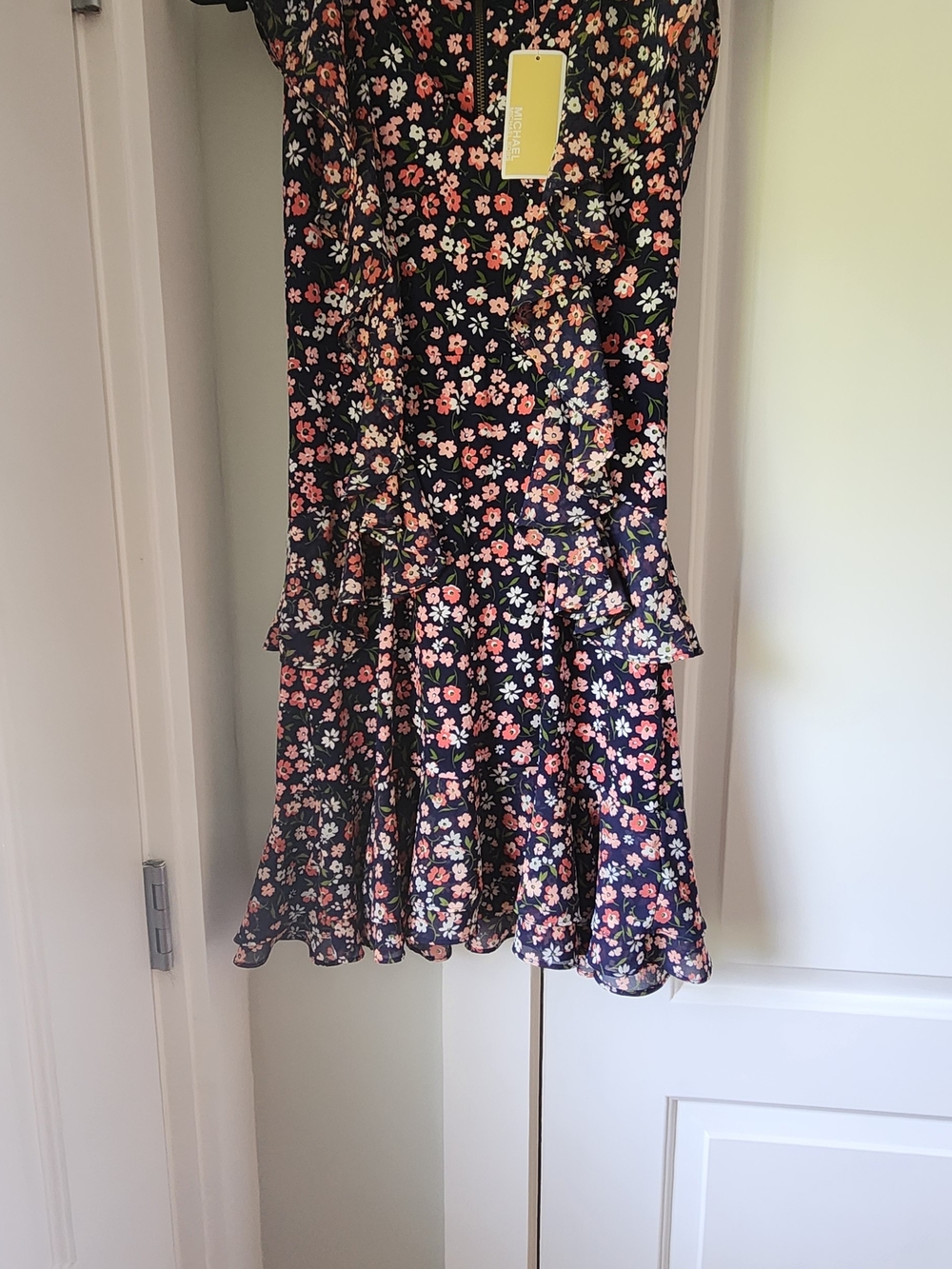 Michael Kors Navy Floral Ruffle Dress - Pink & White Flowers
